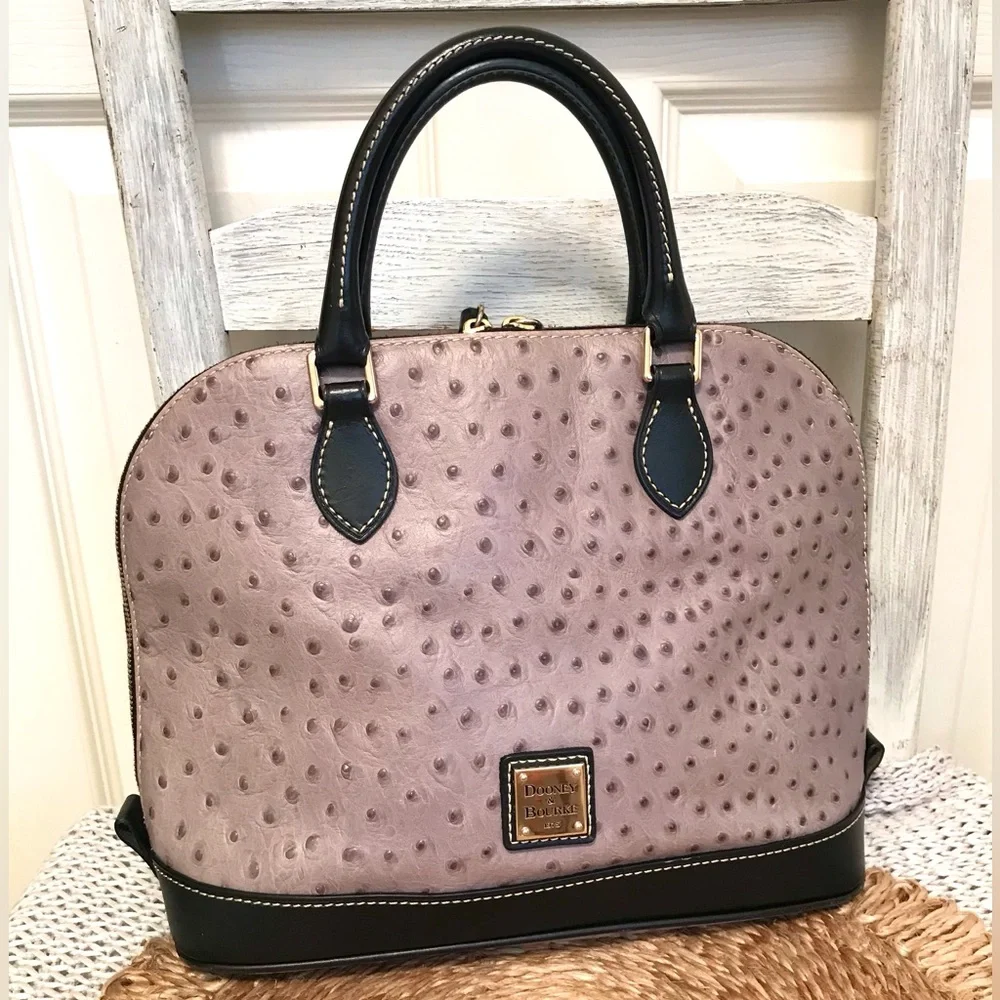 Dooney & Bourke Ostrich Cameron Satchel Grey and Black